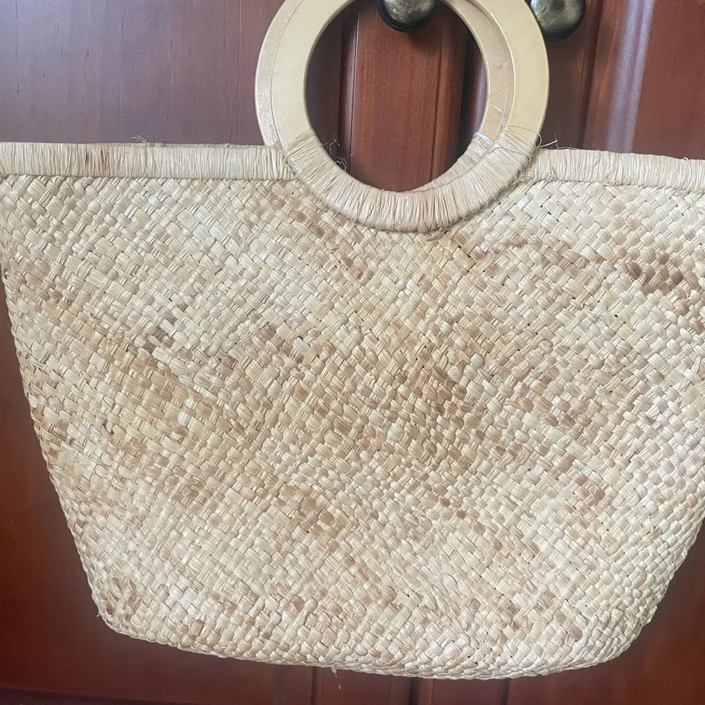 Vintage Cappelli straw bag with flamingo.  Cute wood handles. Like new. Florida - Picture 3 of 6